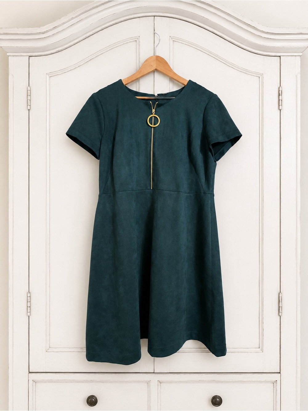 Calvin Klein Dark Teal Short-Sleeve Zip-Front Fit & Flare Dress - Picture 2 of 7